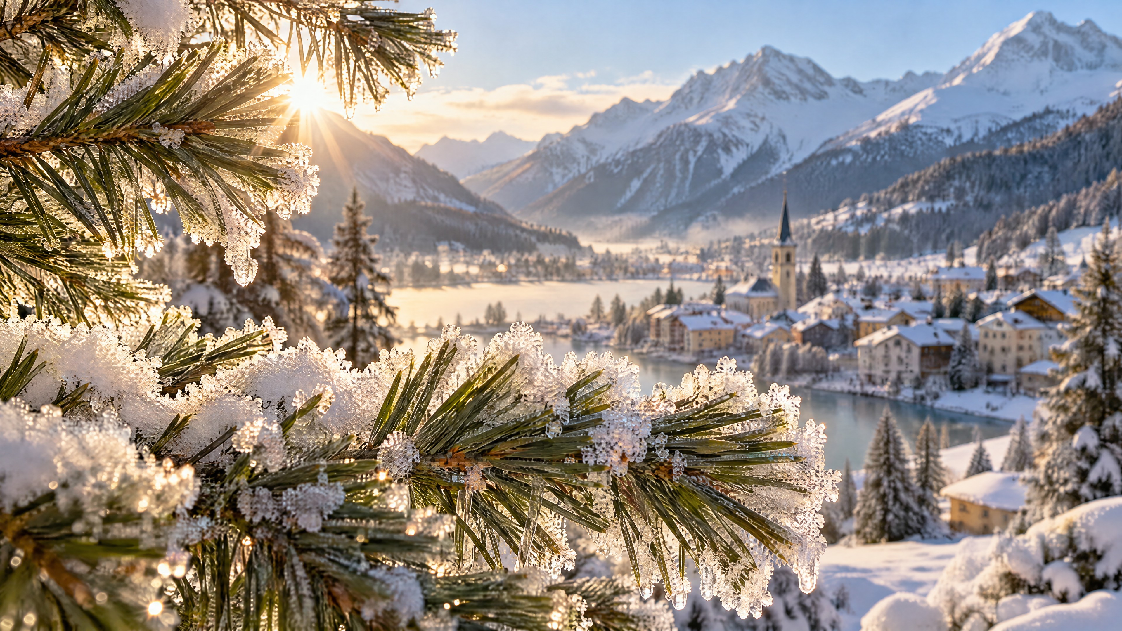 Dettaglio di un bosco alpino al sole invernale