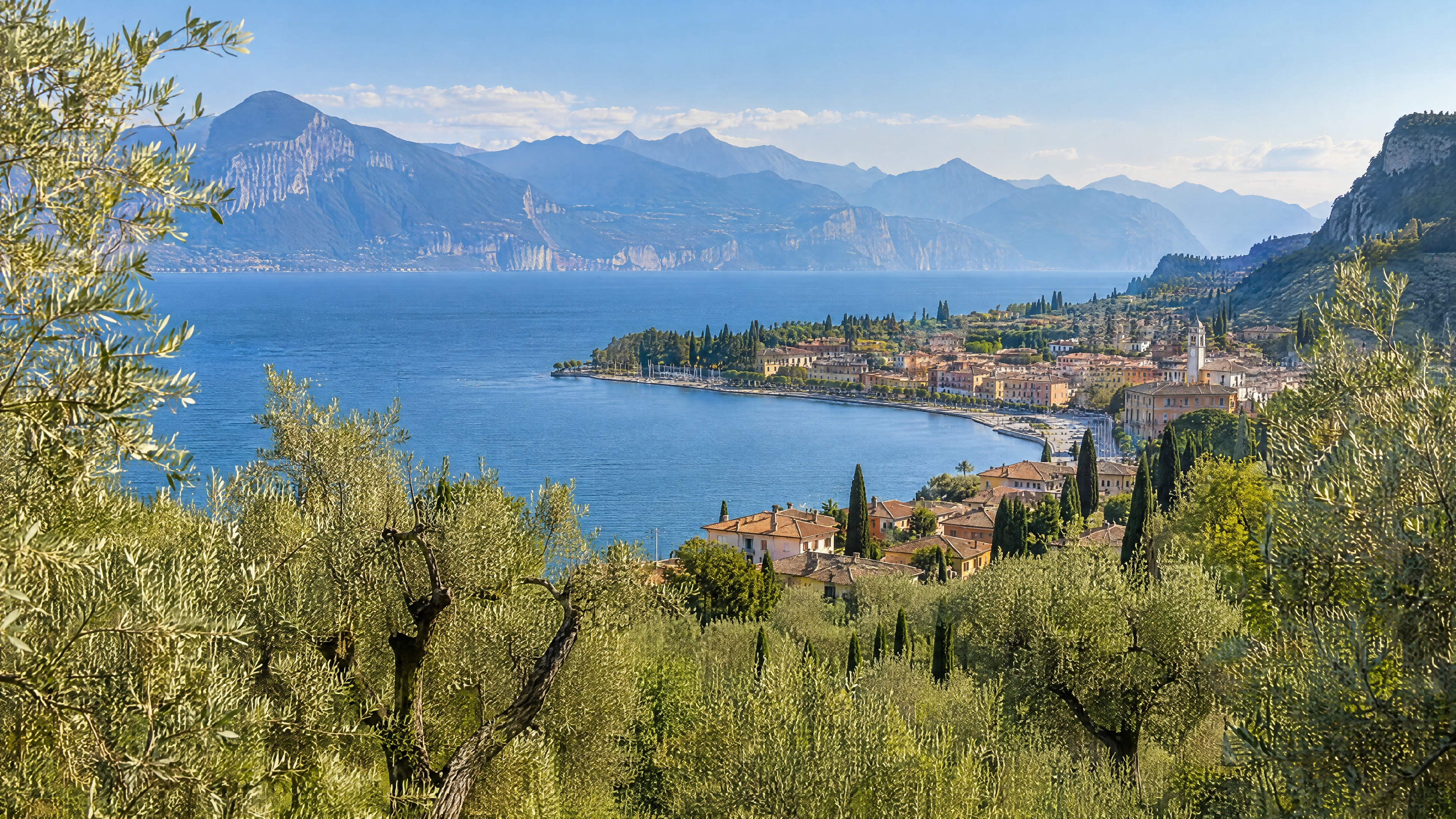 Olivenhaine über der weit geschwungenen Bucht von Garda