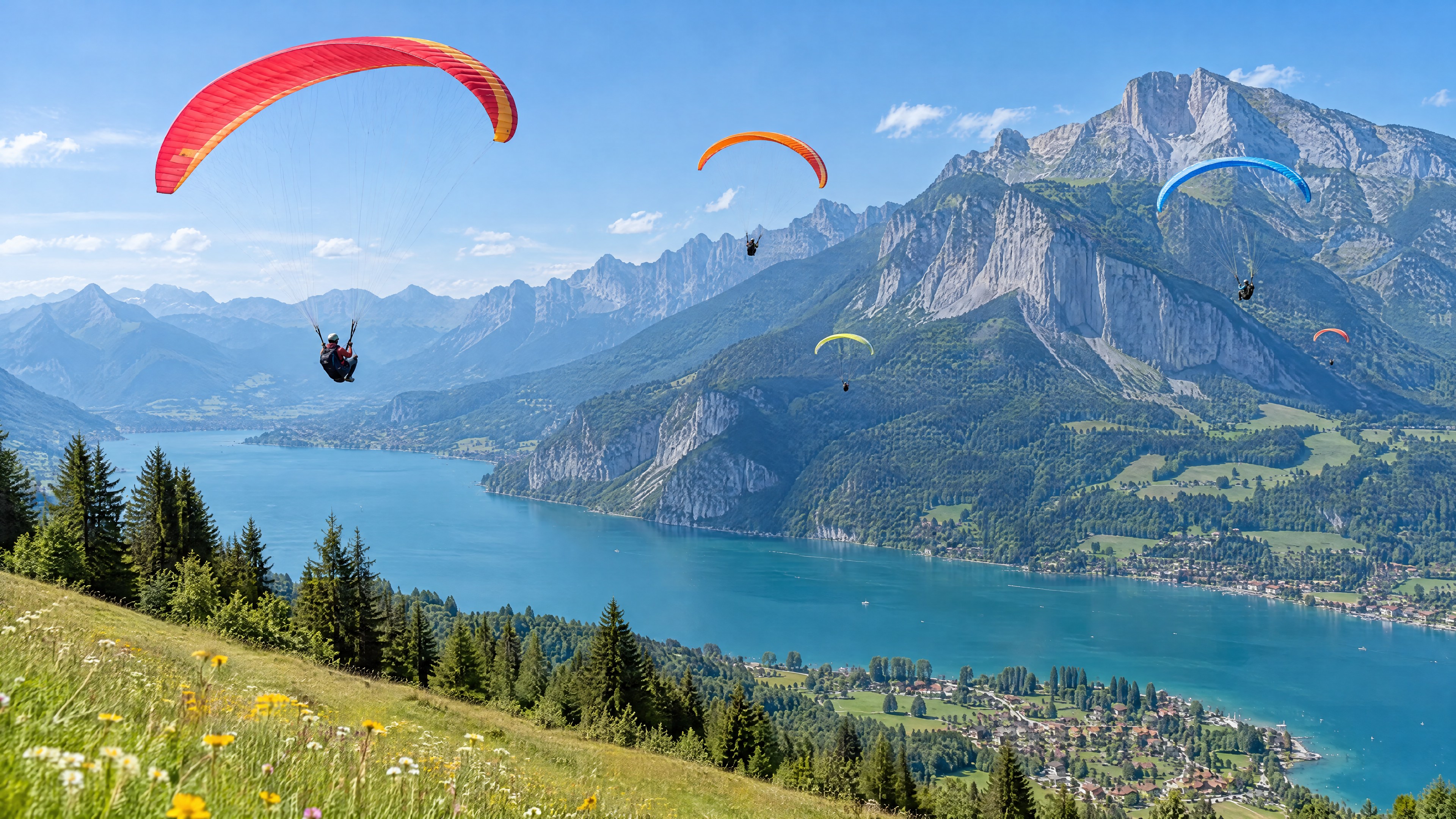 Gleitschirmflieger über den Alpengipfeln