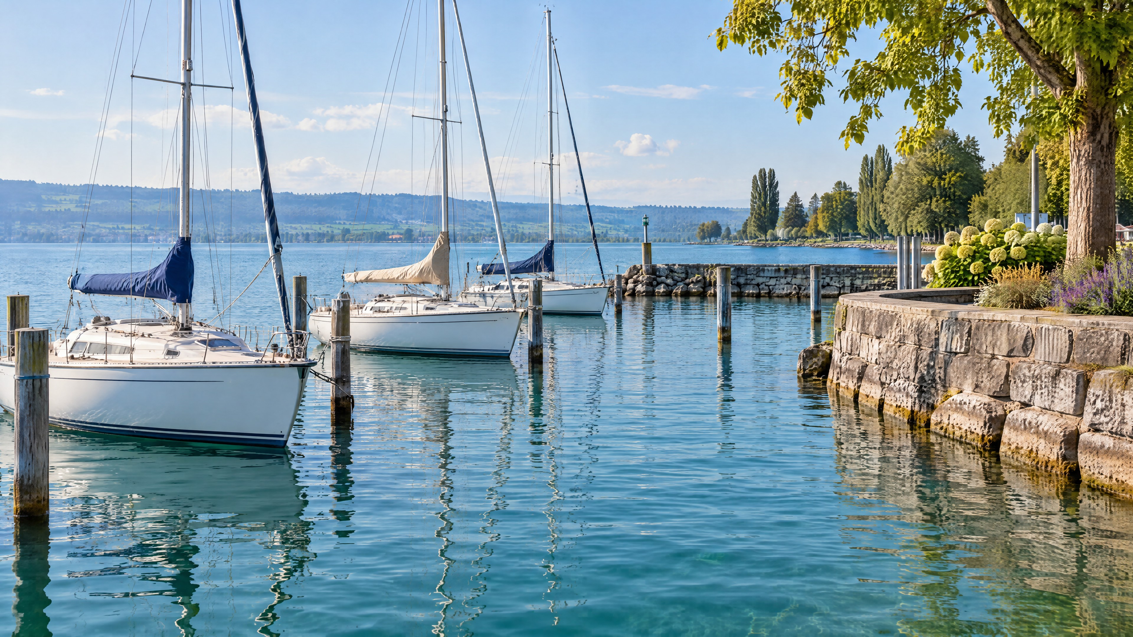 Lumière estivale dans le port de Romanshorn