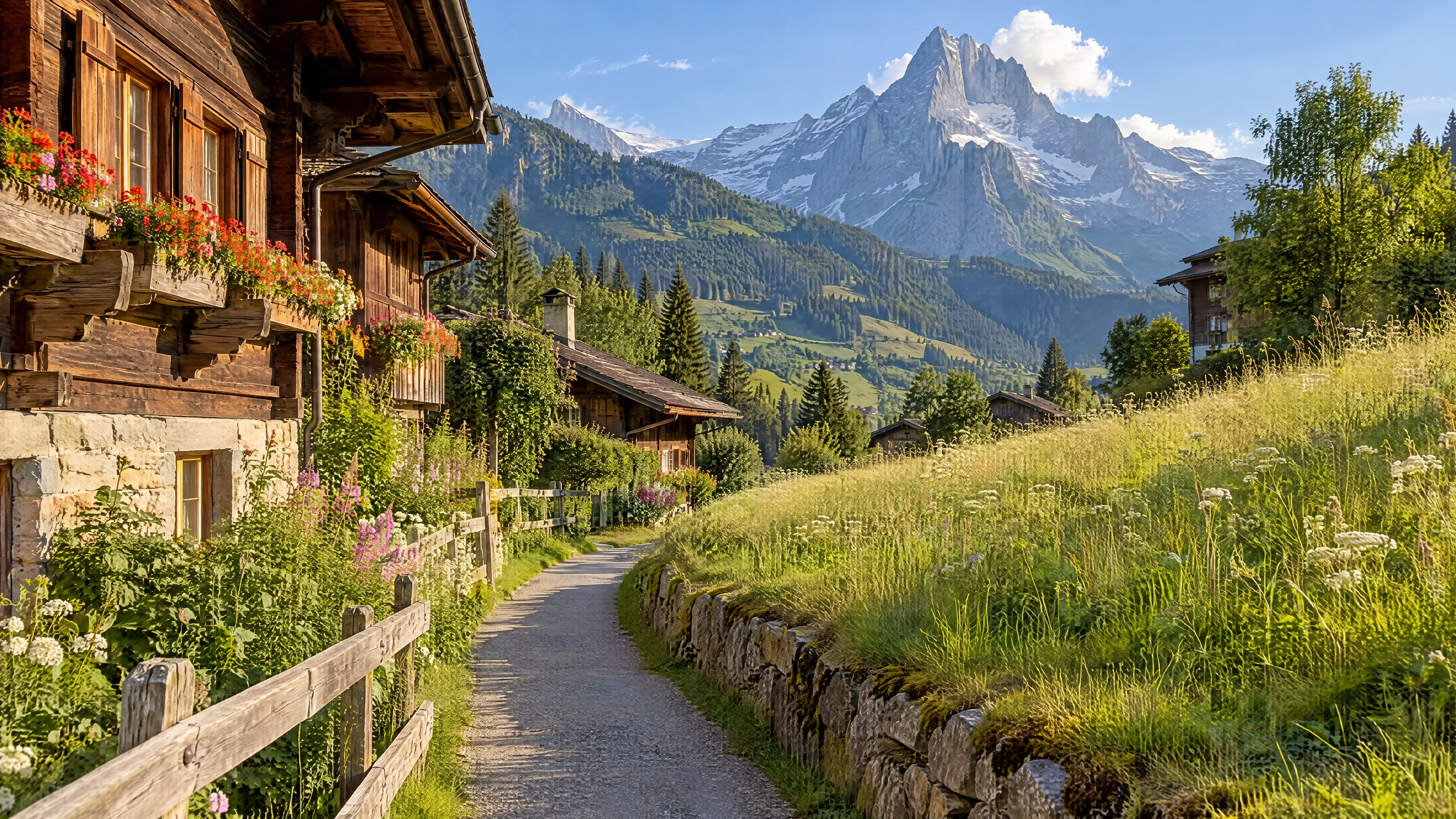 Wege zwischen Chalets und Ausblicke auf das Wetterhorn