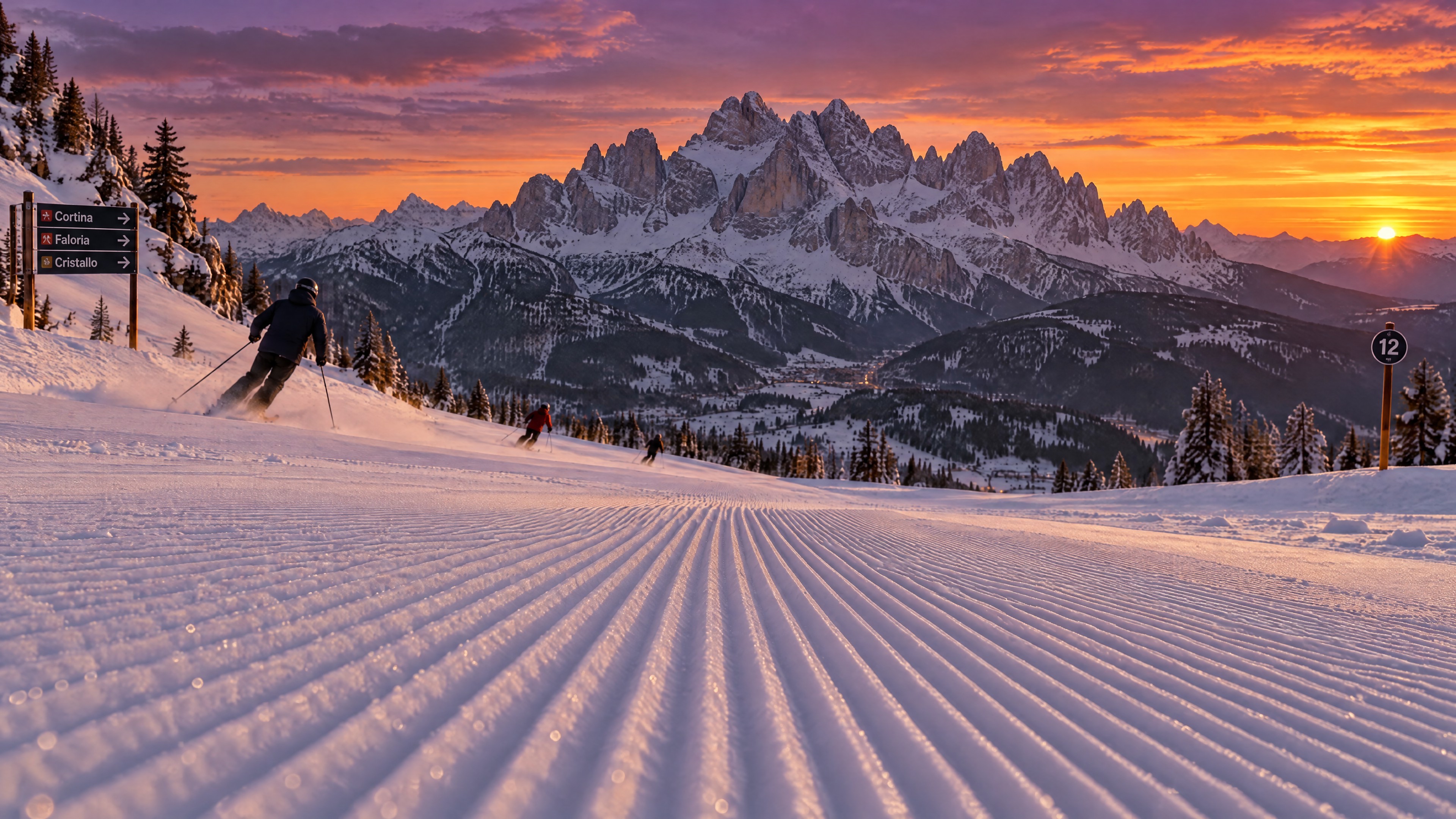 Luxuriöses Skierlebnis bei Sonnenuntergang