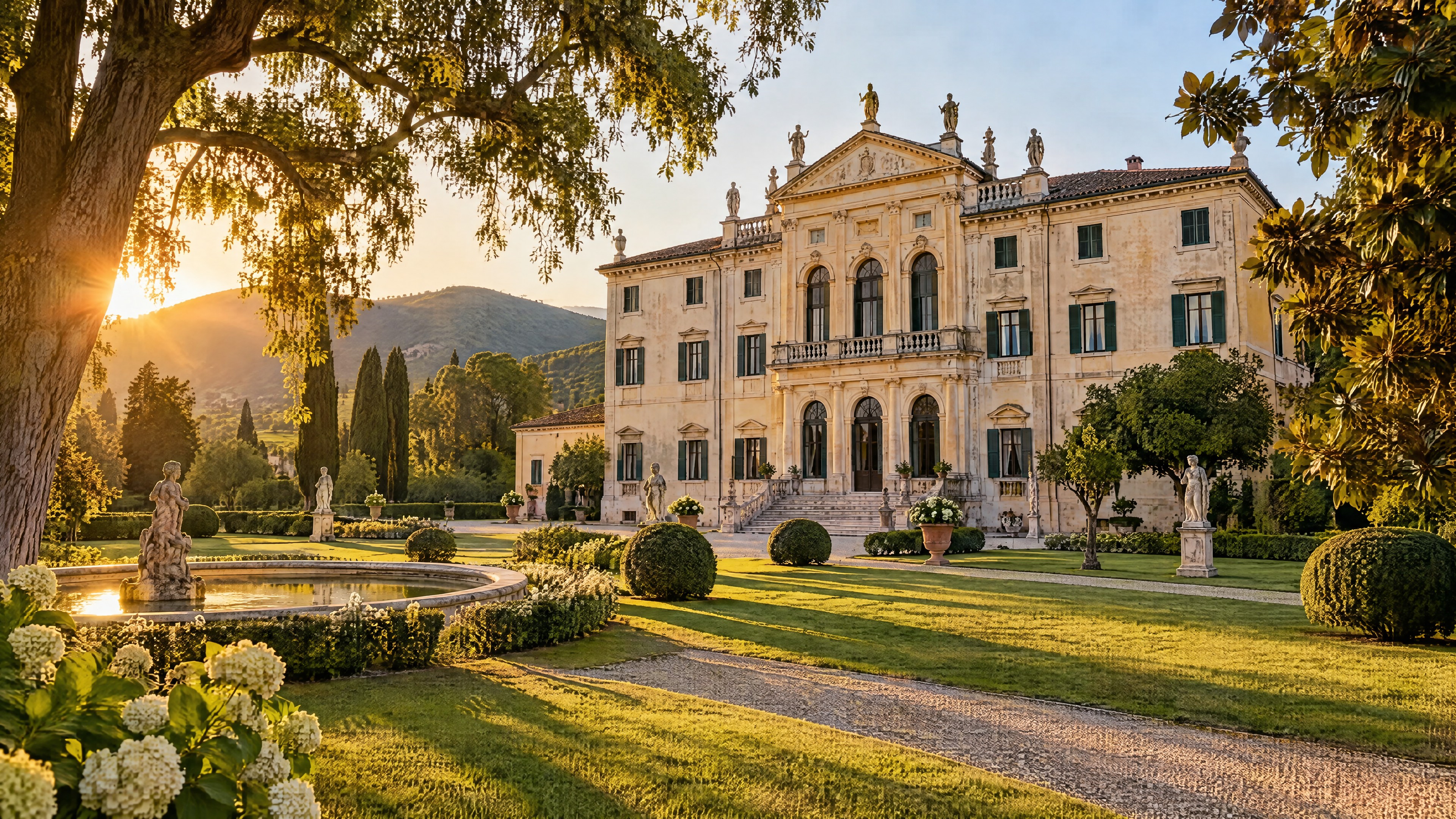 Goldenes Licht auf einer Villa im venezianischen Stil (Illustration)
