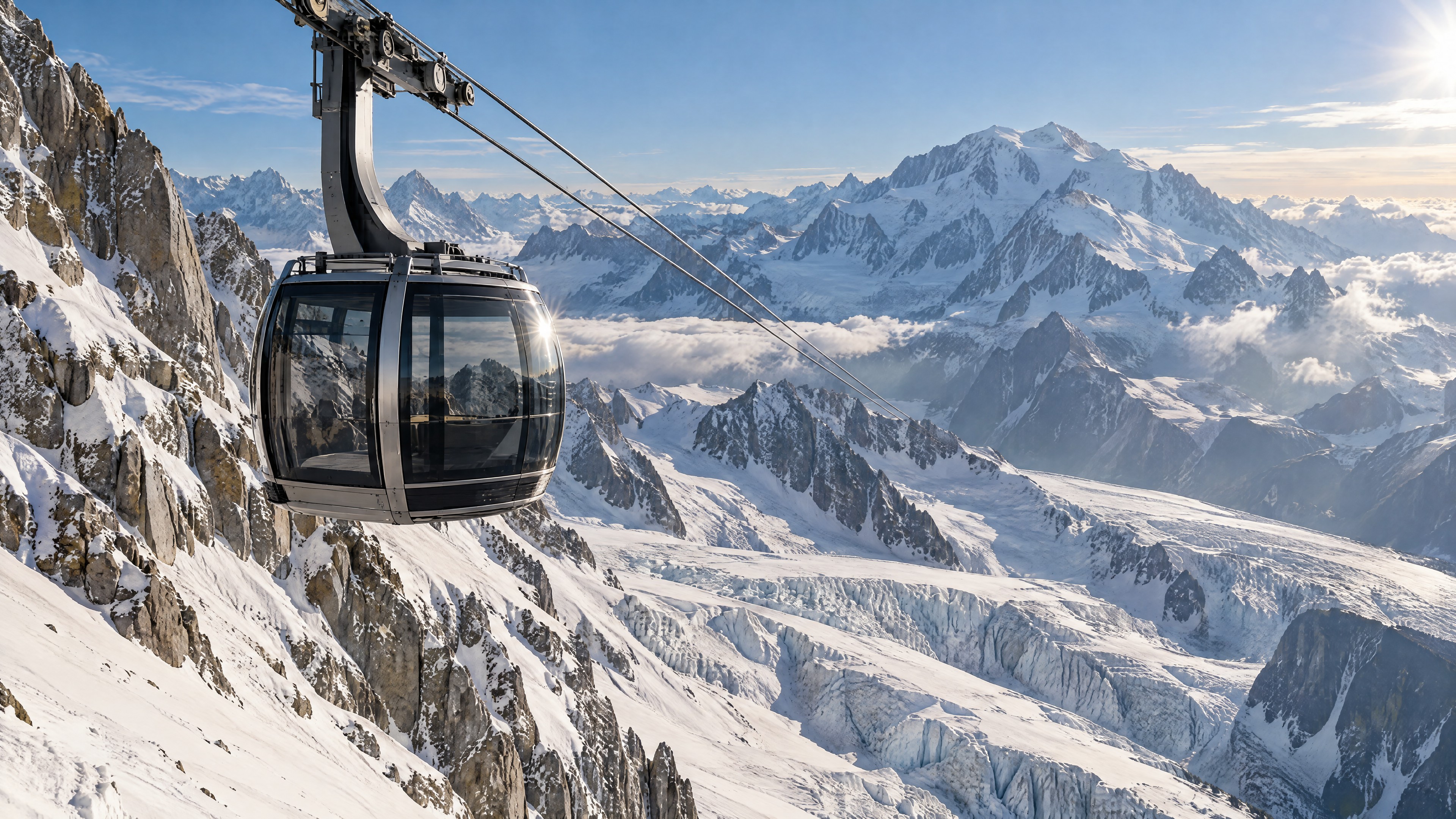 Luxuriöse Seilbahn auf der Fahrt zur Pointe Helbronner