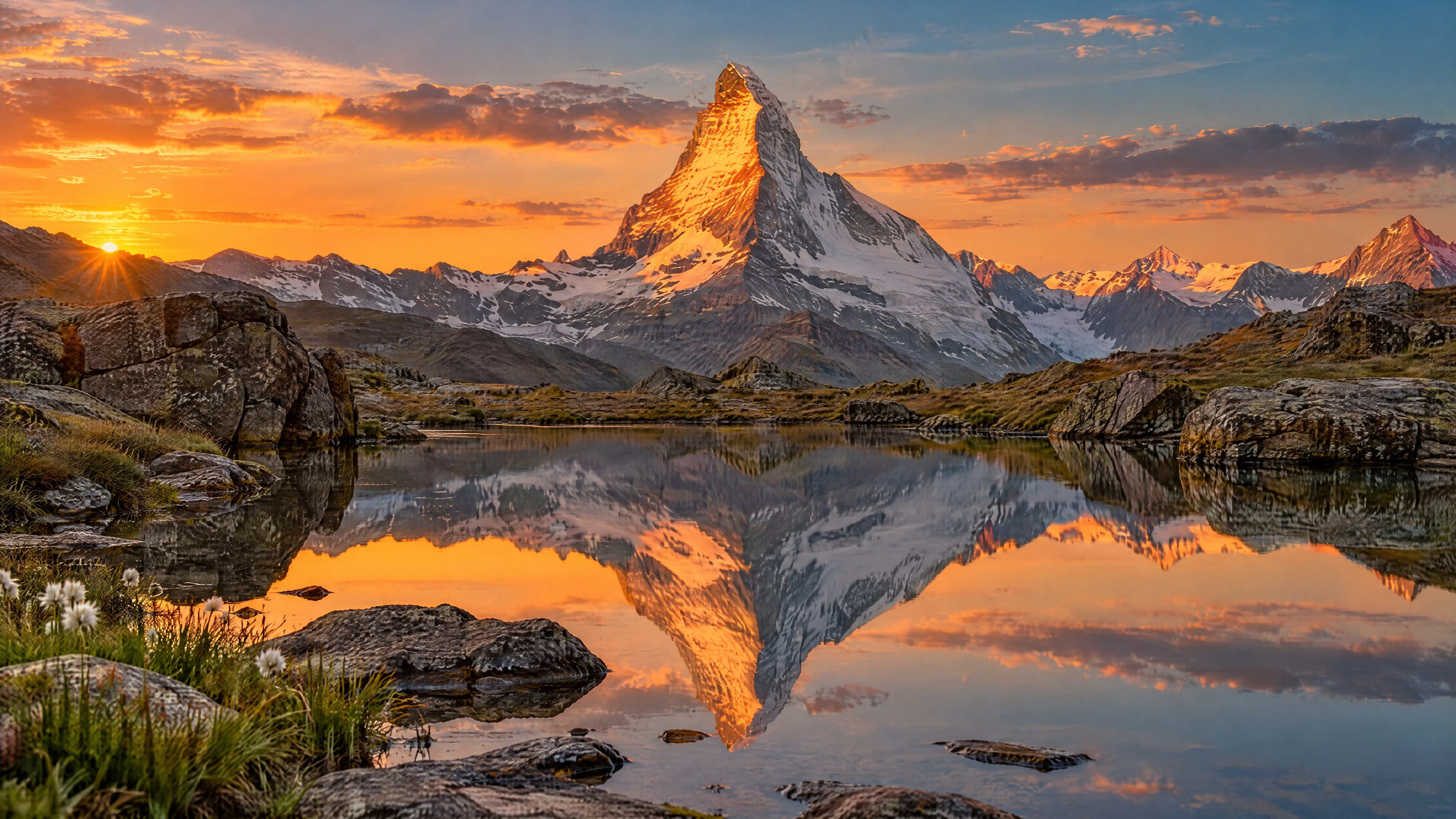 Reflejo dorado del atardecer en el lago Stellisee