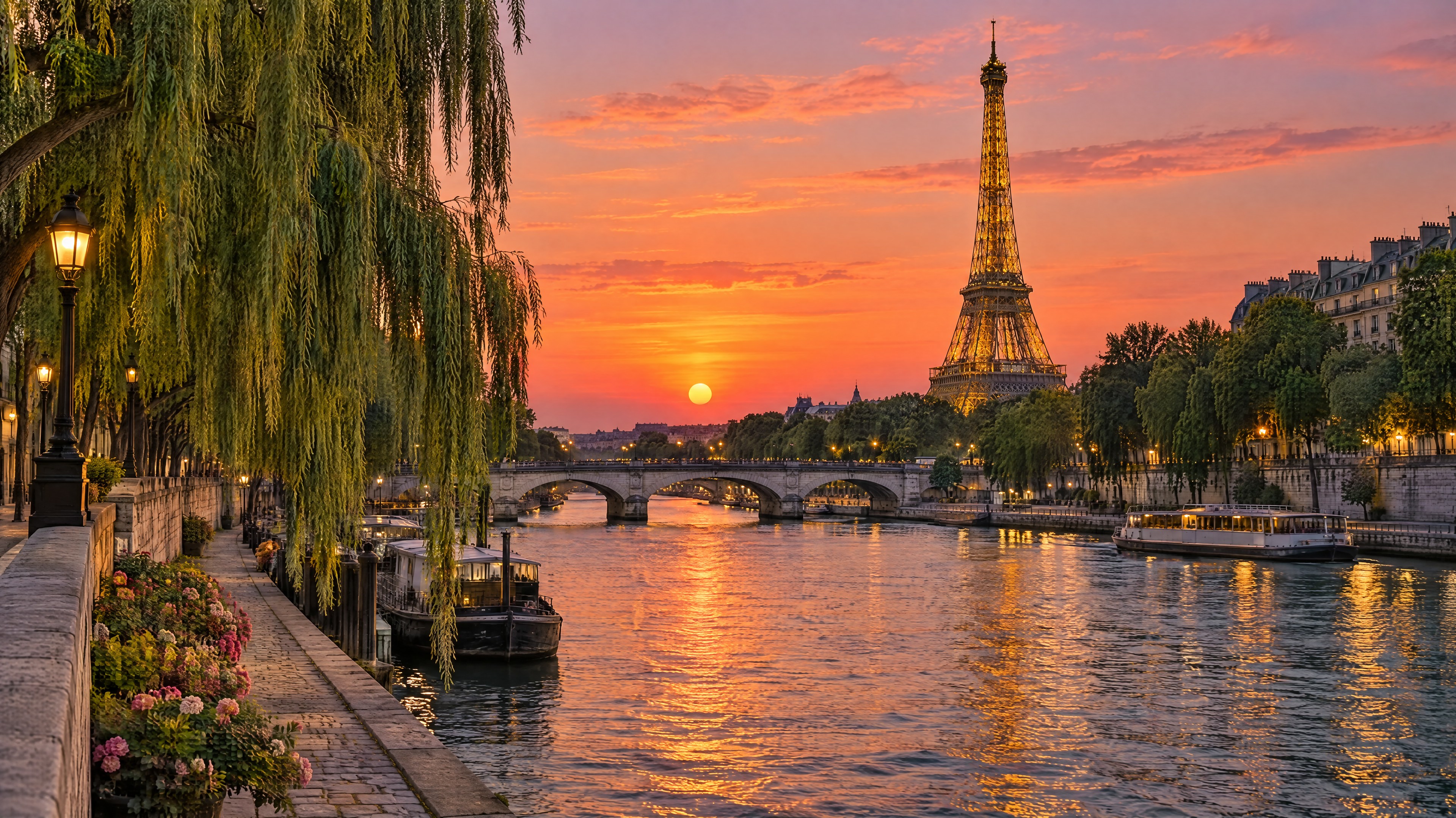 Bootsfahrt auf der Seine bei Sonnenuntergang