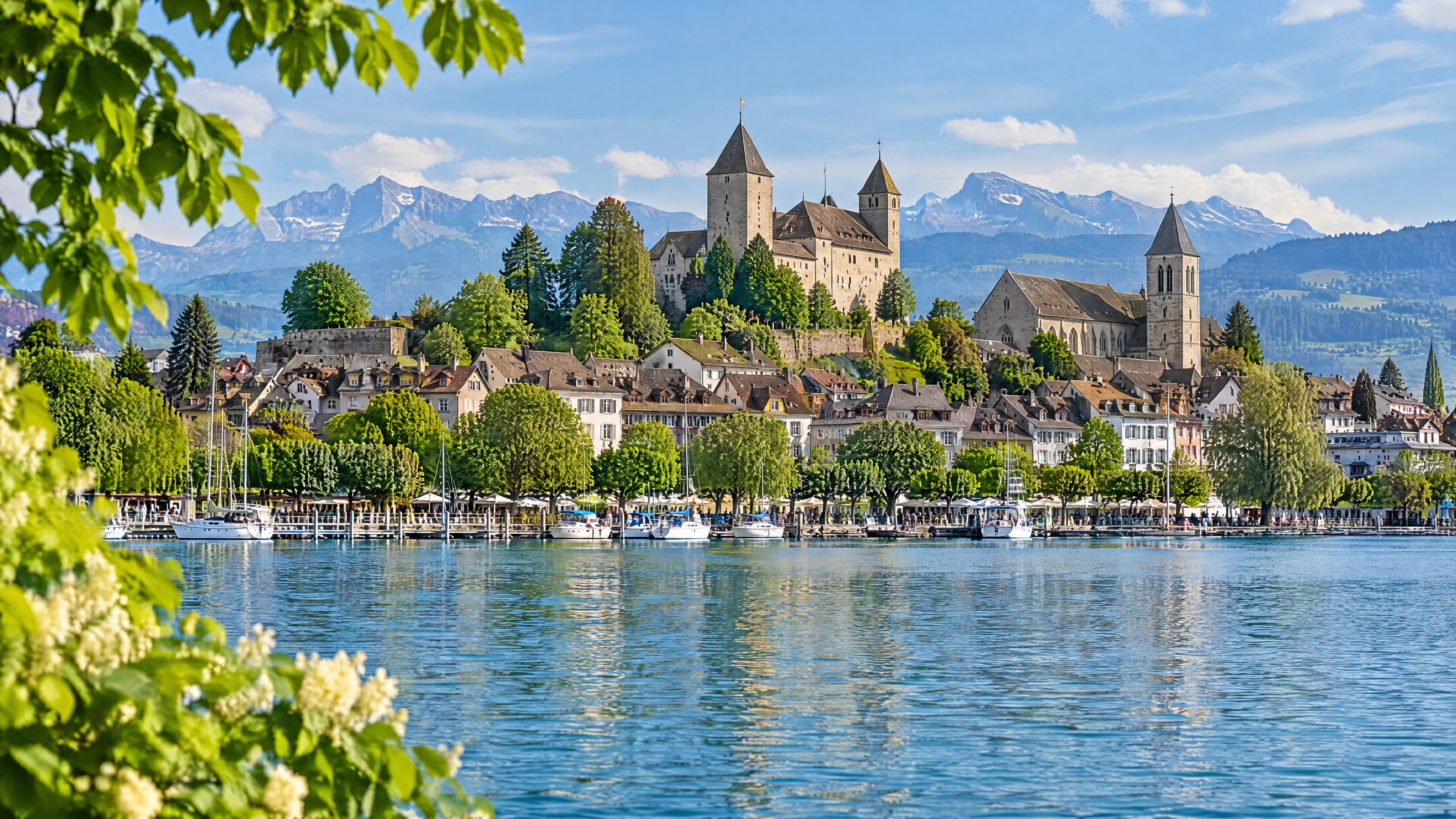 El castillo de Rapperswil sobre el lago de Zúrich
