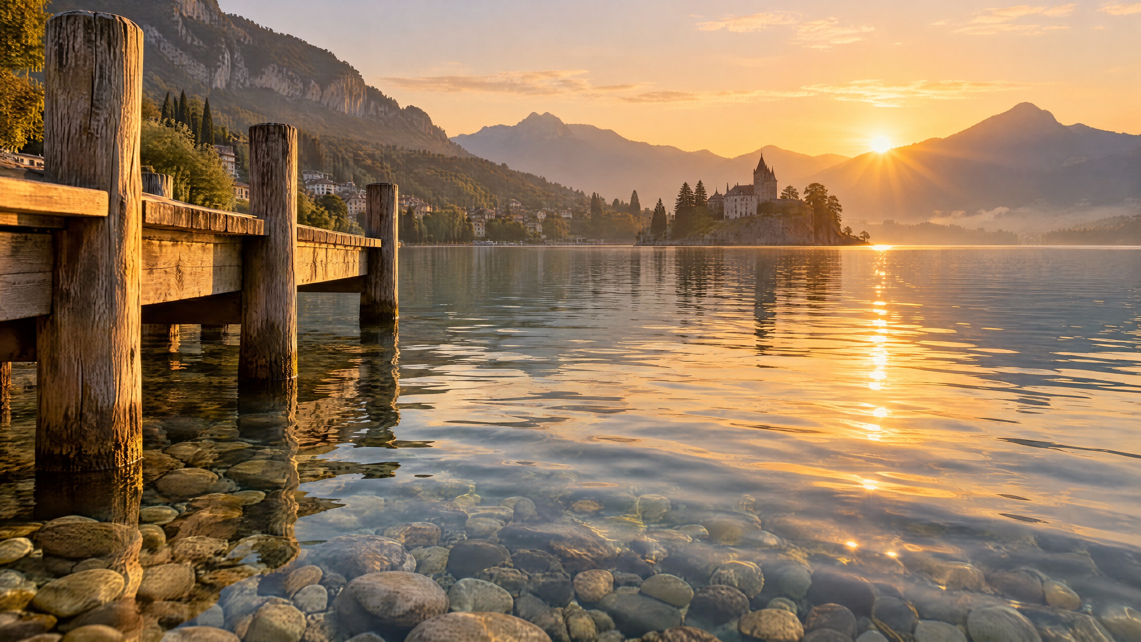 Ein friedlicher Morgen am kristallklaren See