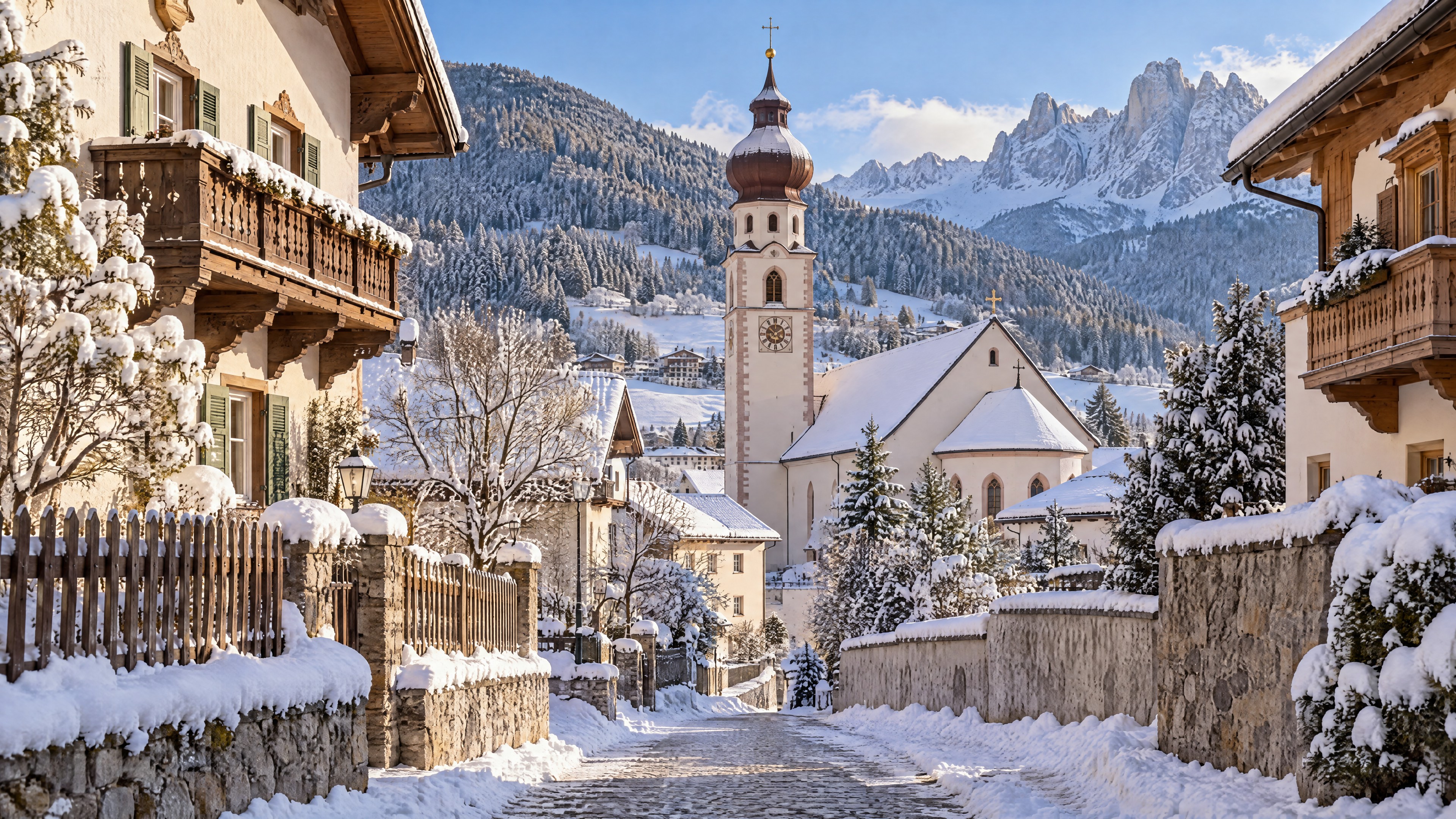 Der schneebedeckte Tiroler Charme von St. Ulrich
