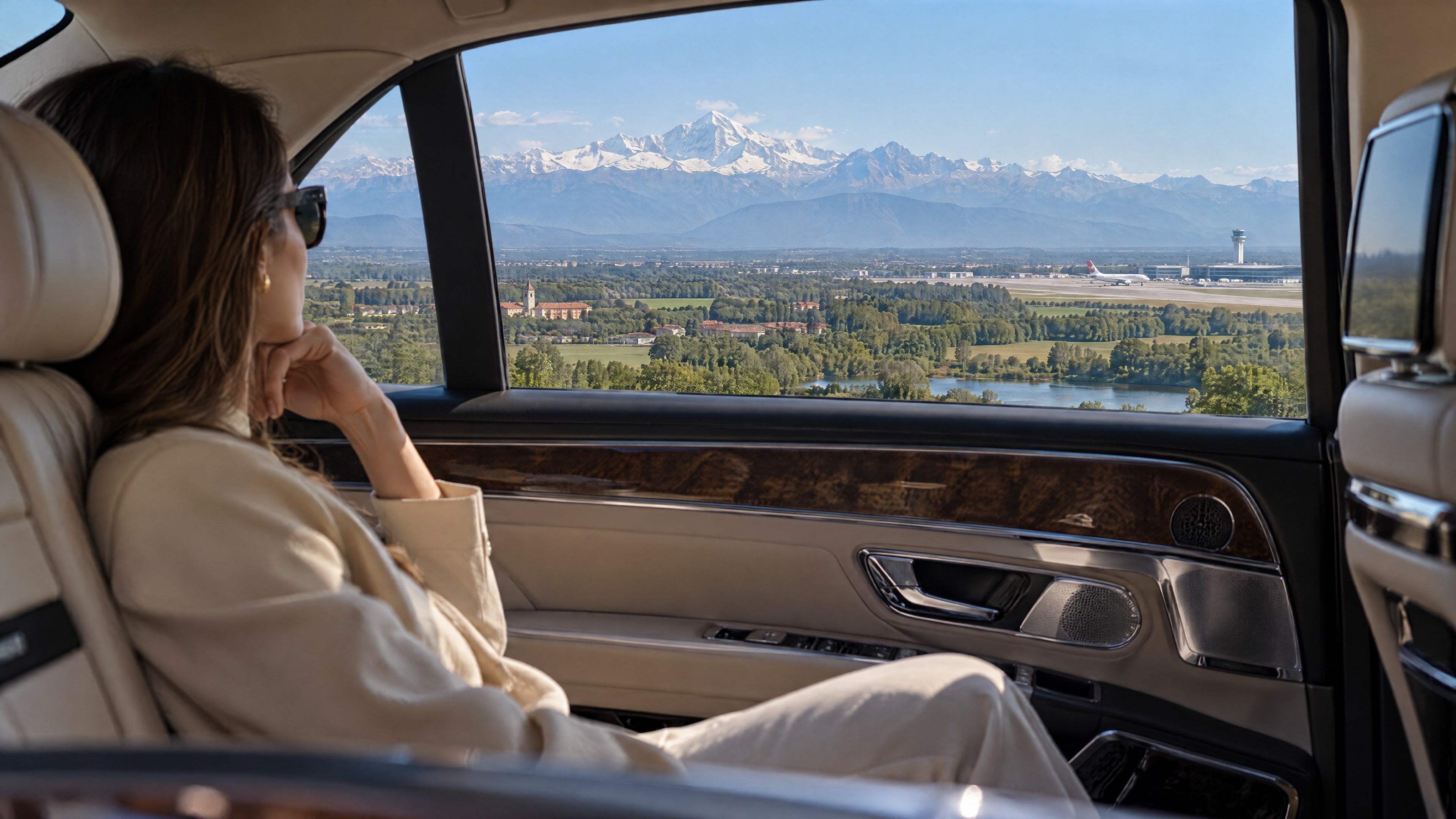 Luxuriöser Innenraum mit Blick auf die Alpen