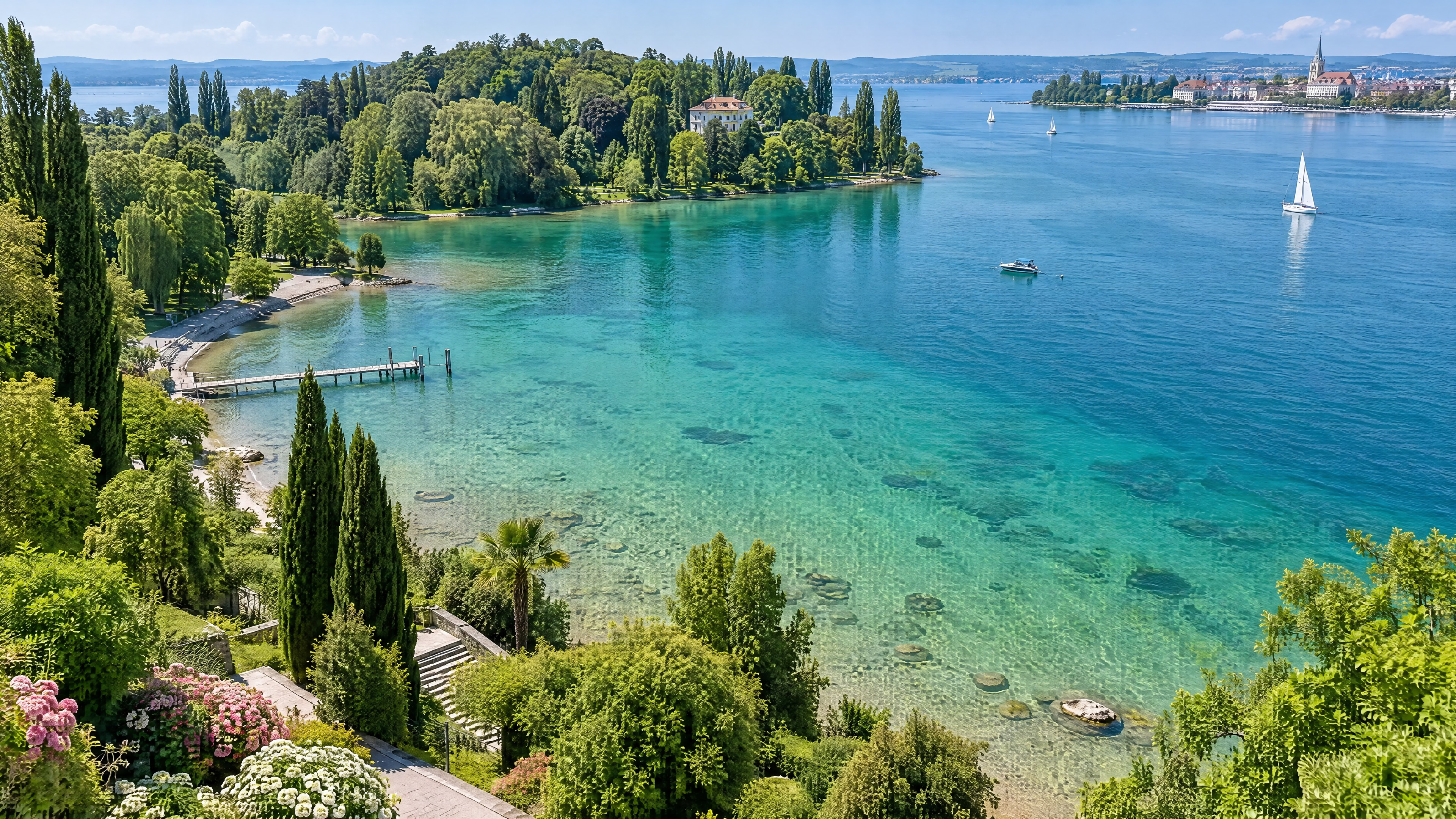 Luftaufnahme von türkisblauem Wasser in den Alpen