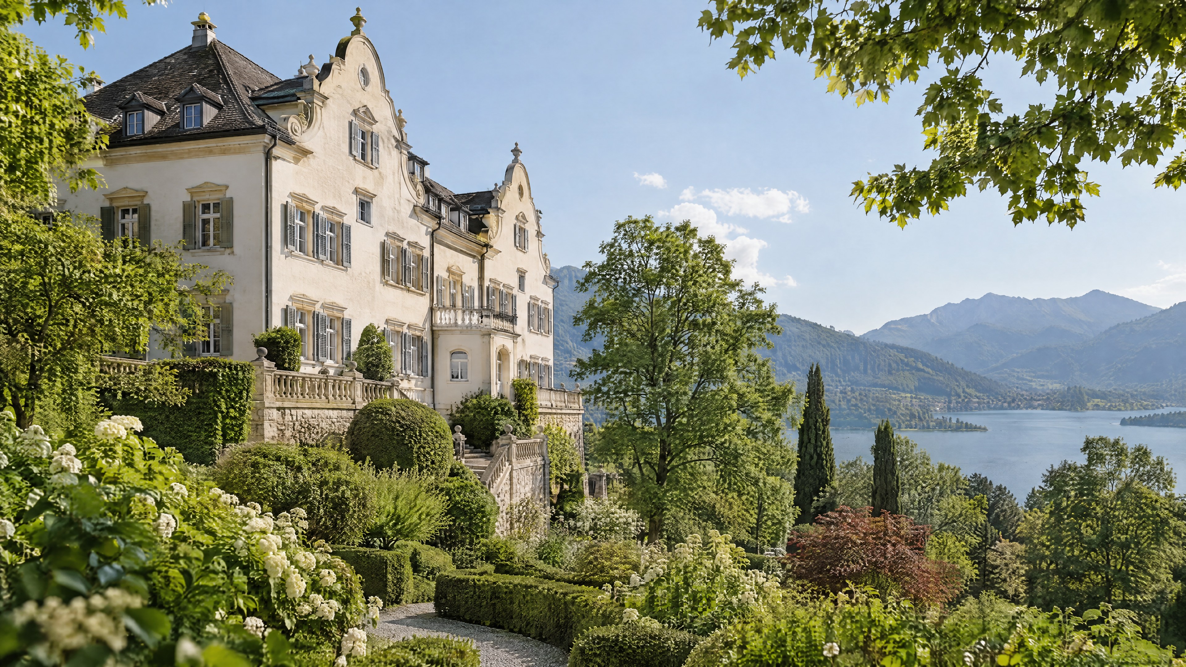 Architettura delle ville sul pendio sopra il lago Tegernsee (illustrazione)
