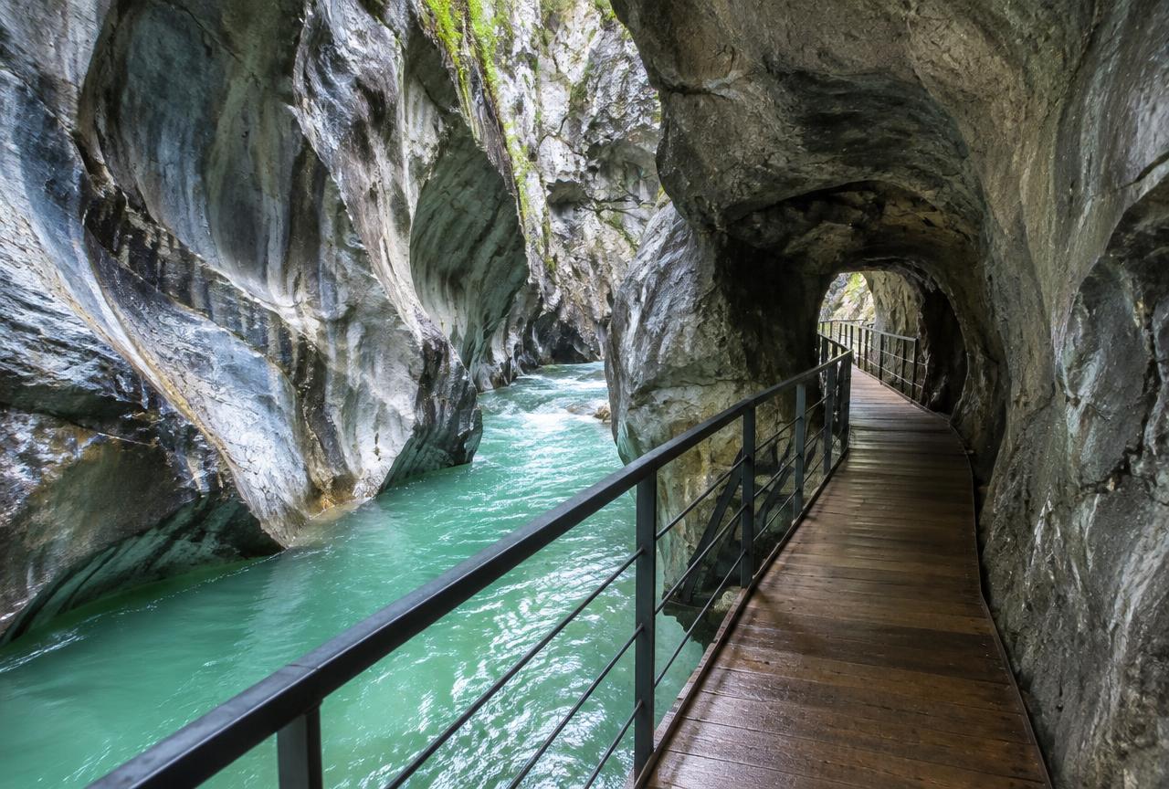 Walkway through the rock tunnel