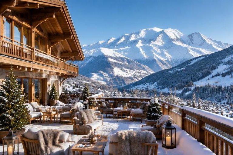 Terrace facing Mont Blanc