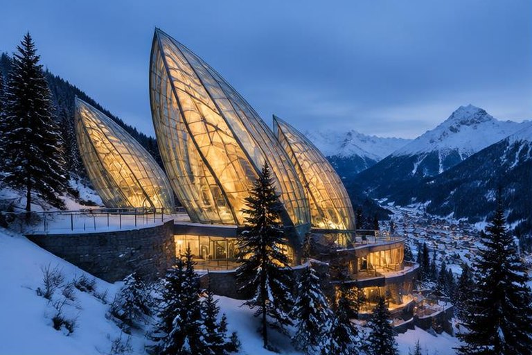 Glass sails of the Bergoase spa