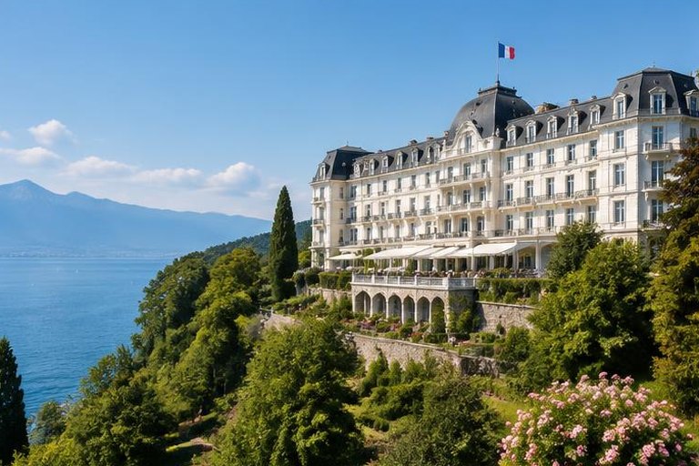 Palace hotel above Lake Geneva
