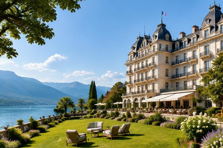 Palace hotel gardens by the lake